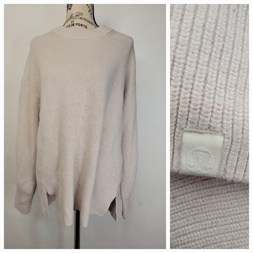 Lululemon Merino Wool-Blend Ribbed Crewneck Sweater Sz 10 Sand